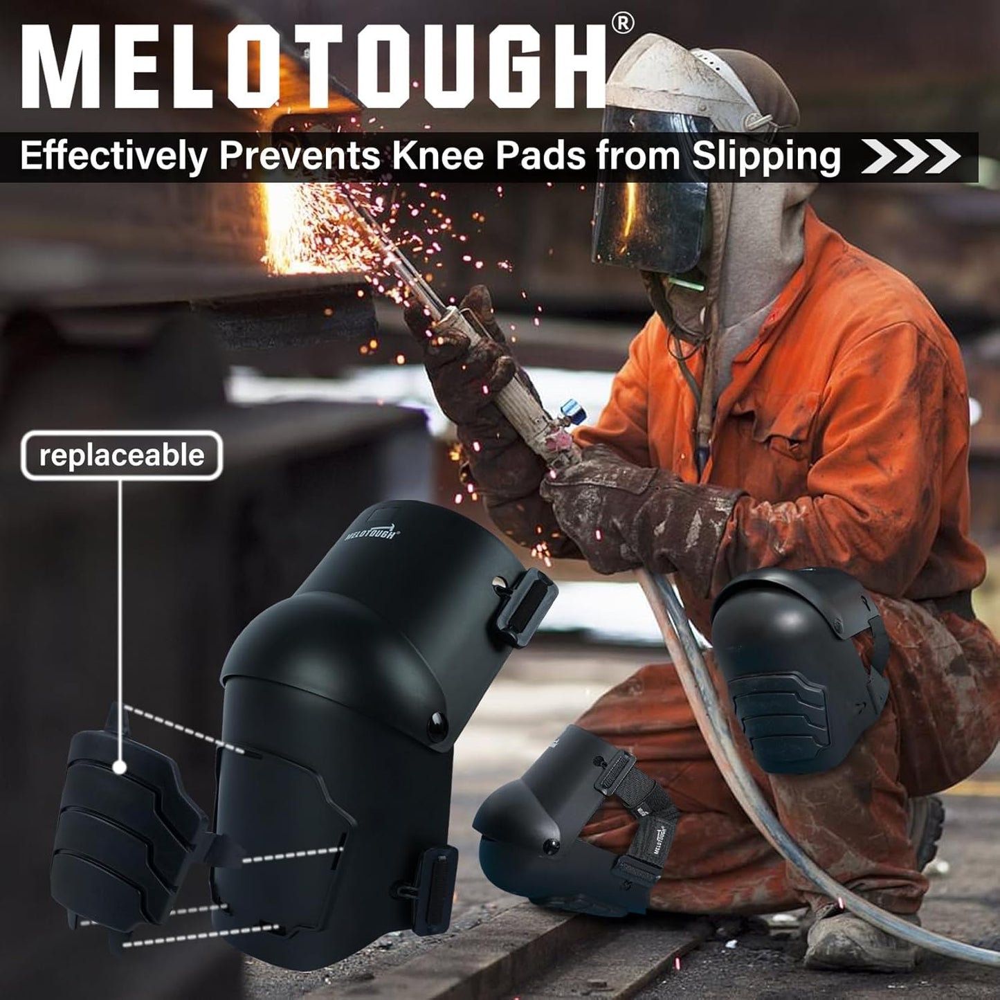 MELOTOUGH Knee Pads for Work,Construction,Flooring,Gardening-Comfortable and Flexible(BLACK)