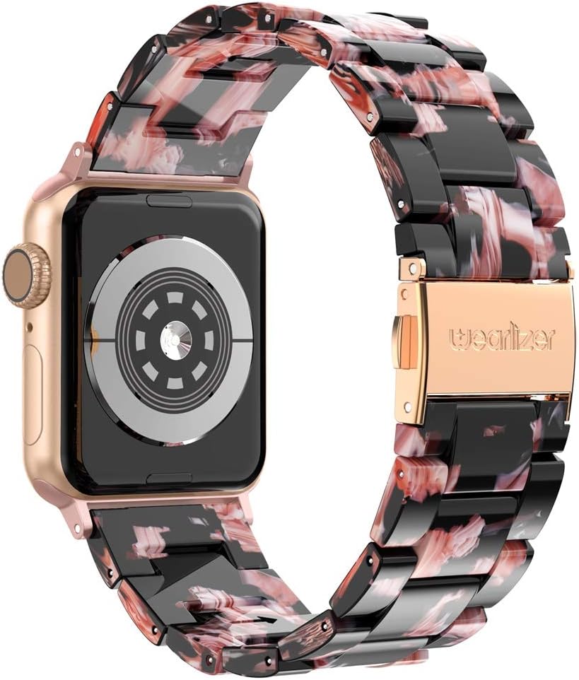 Wearlizer Resin Link Band Compatible with Apple Watch Bands 38/40/41/42mm Women, Lightweight Resin iWatch Bands Straps Dressy Bracelet for Apple Watch Band Series 10/9/8/7/6/5/4/3/2/1/SE, Floral