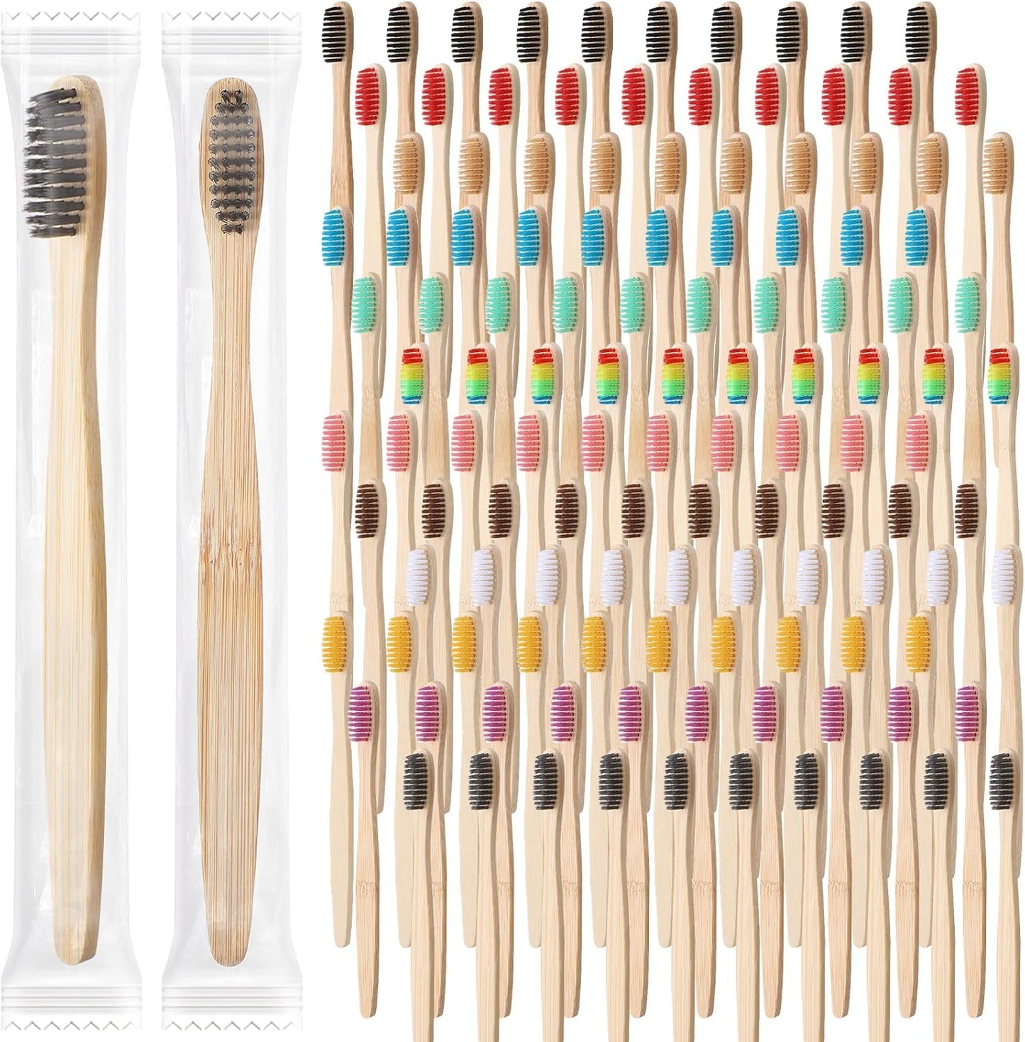 Sieral 240 Pcs Bamboo Toothbrushes Charcoal Toothbrushes Soft Bristle Toothbrush Natural Manual Toothbrushes for Toddler Teens Kids Adults Home Travel, Individually Wrapped Colorful, General Style