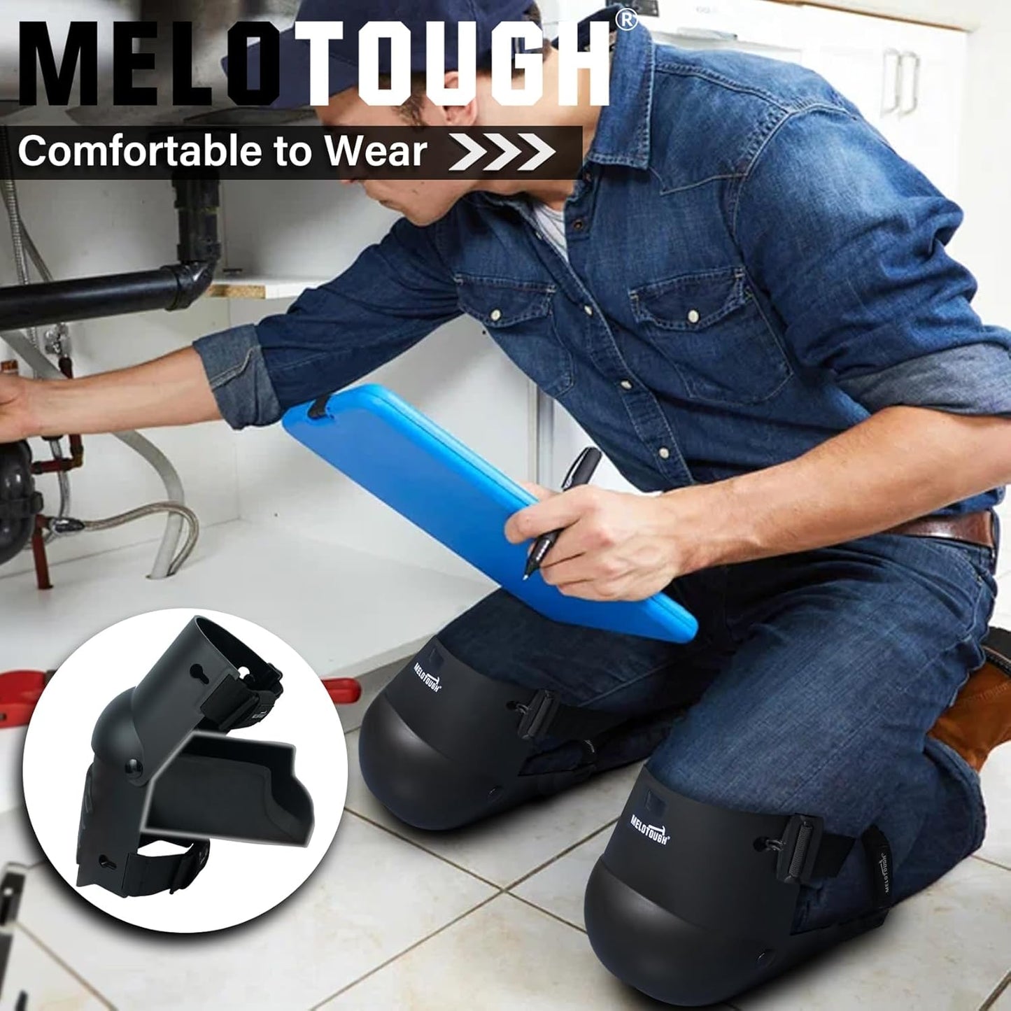 MELOTOUGH Knee Pads for Work,Construction,Flooring,Gardening-Comfortable and Flexible(BLACK)