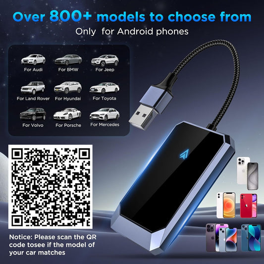 Android Auto Wireless Adapter for Wired Android Auto – Converts Wired to Wireless, Instant Connection, Compatible with Android 10+ Phones and 2015+ Cars - PuriLite