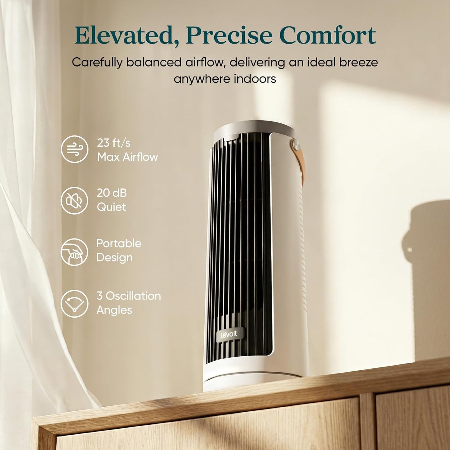 Mini Bladeless Tower Fan for Bedroom with Ultra Silent DC Motor, 5-Speed Cooling, Multi-Angle Oscillation, Remote Control & 12H Timer – Portable Small Floor Fan for Home, Office & Living Spaces