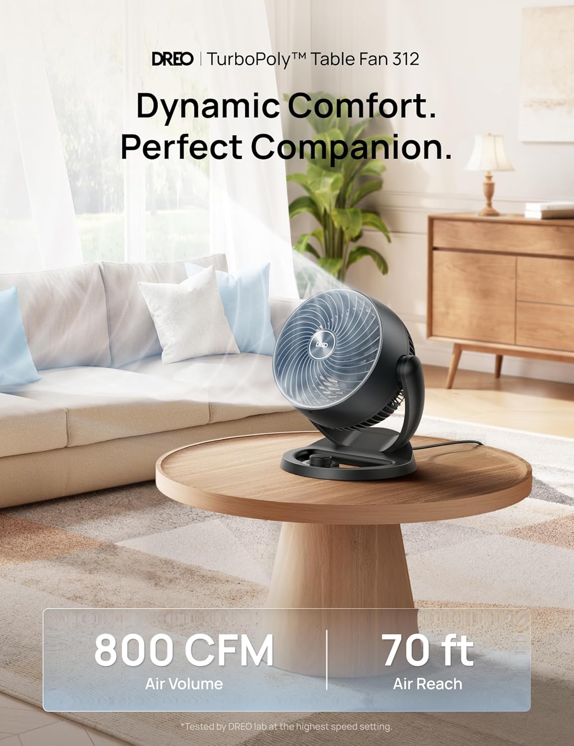 12-Inch High-Power Air Circulator Desk Fan with 70ft Long-Distance Airflow, Ultra Quiet 25dB Operation, Adjustable Tilt, 3-Speed Control – Portable Table Fan for Bedroom, Office, Kitchen, and Home Use