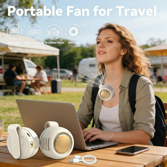 Portable Rechargeable Clip-On Bladeless Mini Fan with 3-Speed Settings, Ultra Quiet Personal Cooling Fan, Hands-Free Waist & Neck Clip Design for Travel, Office, Outdoor Activities and Daily Use