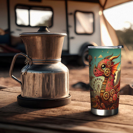 Steampunk Mechanical Dragon Tumbler 20oz, Dragon Gifts for Dragon Lovers, Gamer Gifts, Gaming Gifts, Dragon Tumbler Cup, Stainless Steel Double Wall Vacuum Insulated Travel Coffee Mug with Lid - A - PuriLite