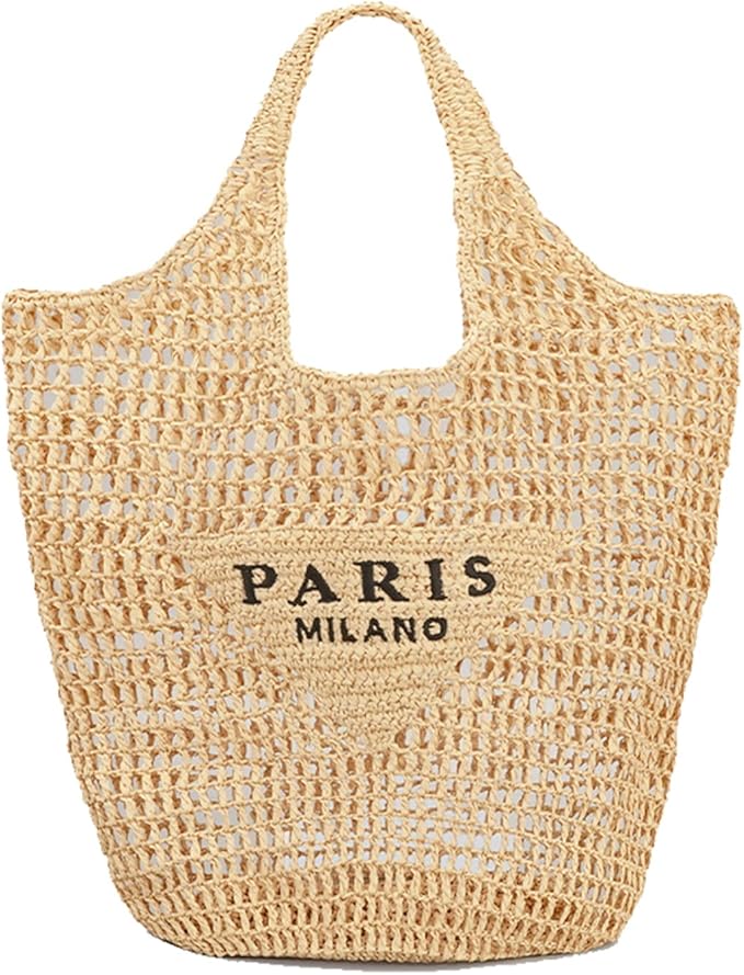 POOOPSSD New Woven Bag, Straw Mesh Tote Bag, Beach, Shoulder Bag, Hobo Women, Foldable Large Capacity, for Holiday.
