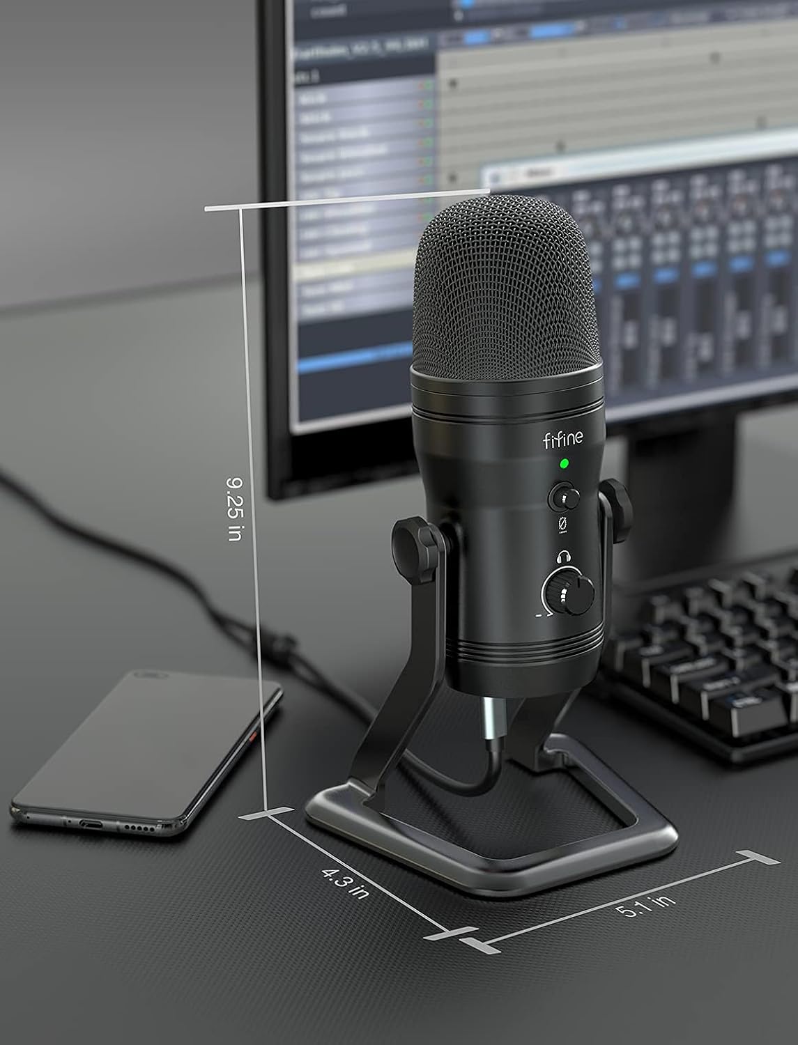 FIFINE USB Studio Recording Microphone Computer Podcast Mic for PC, PS4, Mac with Mute Button & Monitor Headphone Jack, Four Pickup Patterns for Vocals YouTube Streaming Gaming ASMR Zoom-Class (K690)