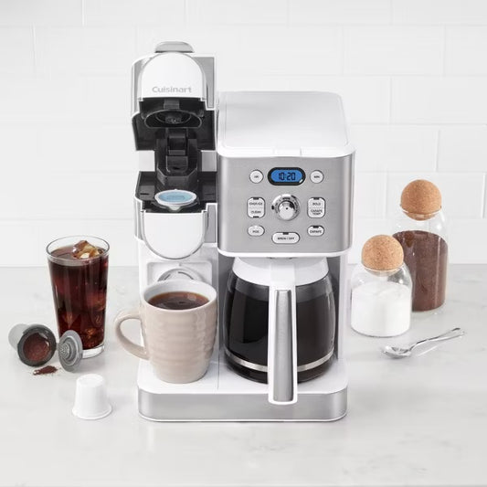 Cuisinart Coffee Center 2-IN-1 Coffee Maker and Single-Serve Brewer - White - SS-16W: Drip & Single Serve, 12 Cup, Programmable - PuriLite