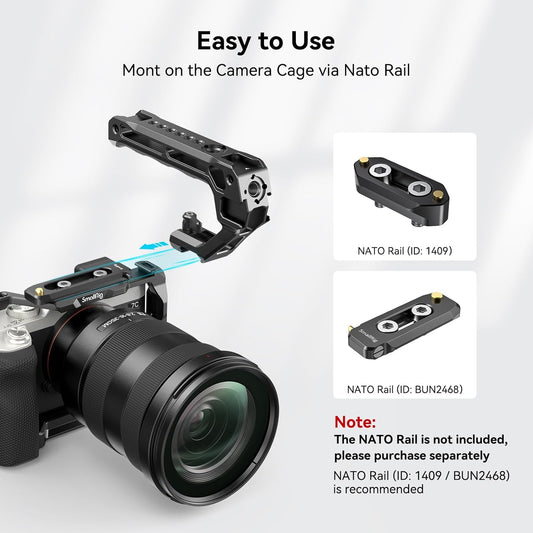 SMALLRIG NATO Top Handle, Grip with Quick Release NATO Clamp for Camera Cage, Universal Video Rig with 5 Cold Shoe Adapters to Mount DSLR Camera with Microphone/LED Light/Monitor (Lite) - 3766 - PuriLite