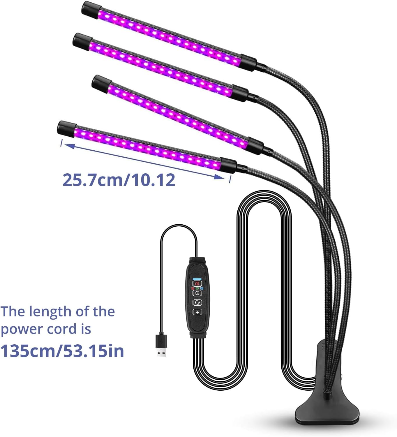 Sondiko Full Spectrum Grow Light for Indoor Plants – 4-Head LED with Auto Timer, 9-Level Dimmer & Flexible Gooseneck - PuriLite