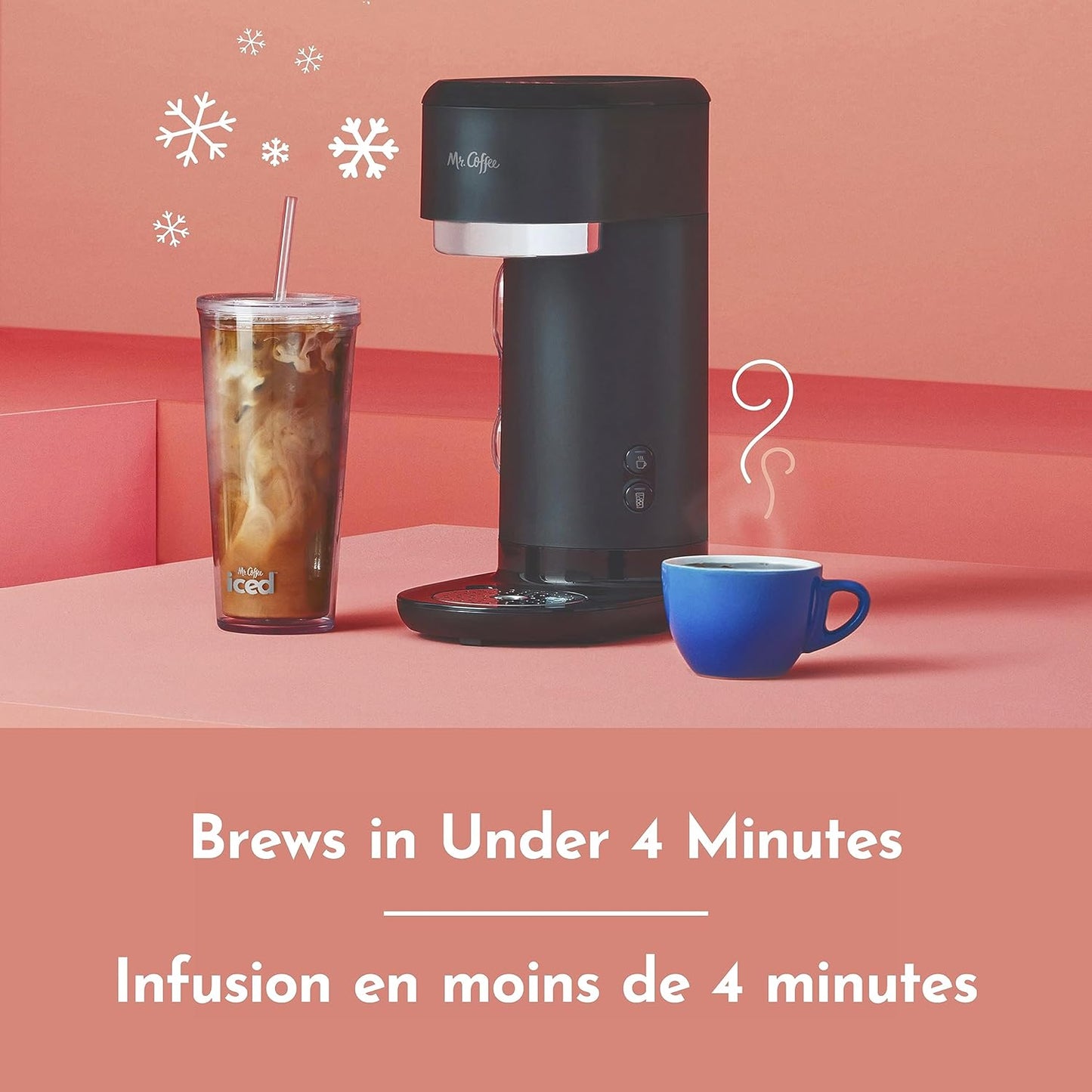 Mr. Coffee Iced and Hot Coffee Maker, Single Serve Coffee Machine with 22-Ounce (591 mL) Tumbler and Reusable Coffee Filter, Black