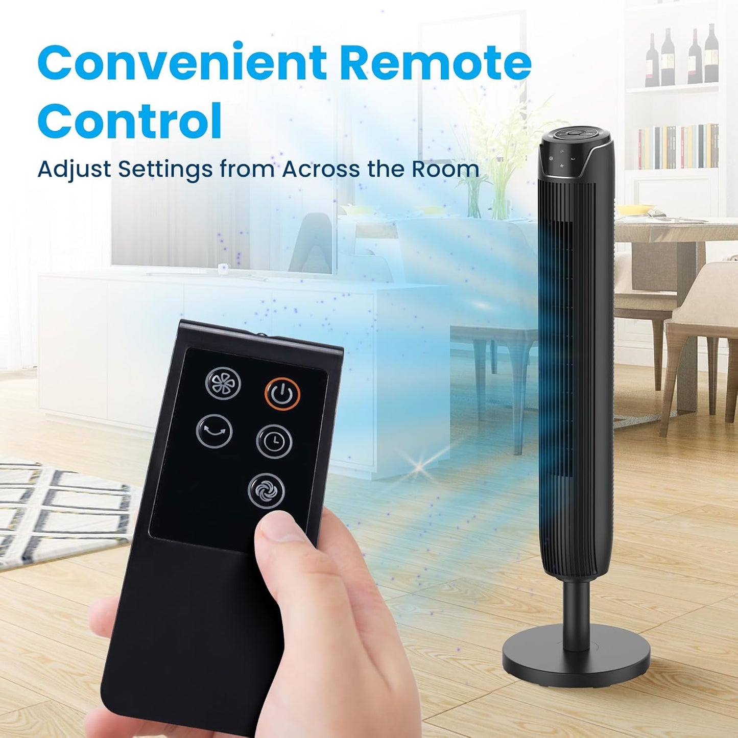 Senville 42" Oscillating Tower Fan for Bedroom, Remote, Bladeless, Quiet, 3 Modes, 7-Hour Timer, LED Display, Black