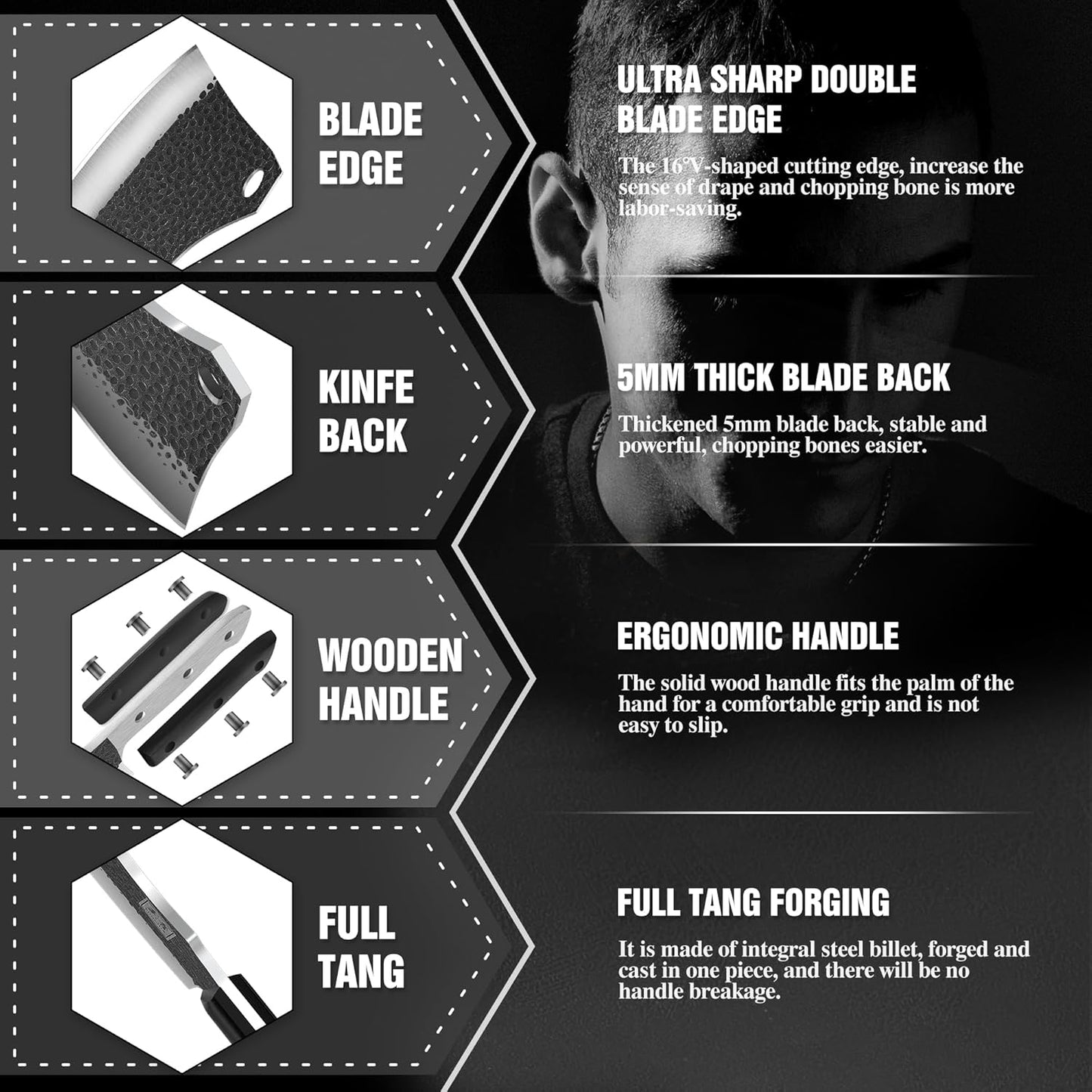 Cleaver Knife, ENOKING Meat Cleaver Hand Forged Serbian Chefs Knife German High Carbon Stainless Steel Butcher Knife for Meat Cutting with Full Tang and Gift Box, Chinese Cleaver for Kitchen & Outdoor