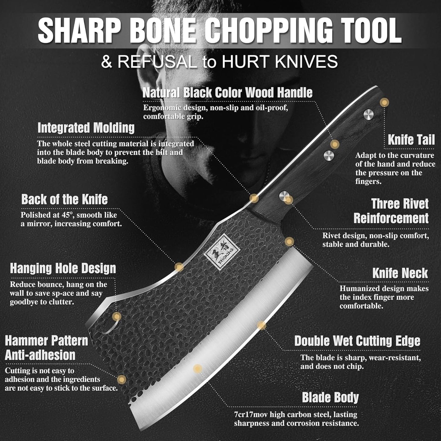 Cleaver Knife, ENOKING Meat Cleaver Hand Forged Serbian Chefs Knife German High Carbon Stainless Steel Butcher Knife for Meat Cutting with Full Tang and Gift Box, Chinese Cleaver for Kitchen & Outdoor