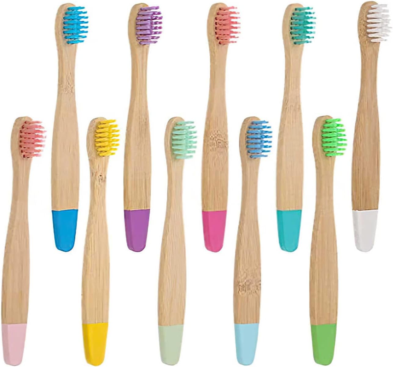 Bamboo Toothbrush, Charcoal Tooth Brush, Natural Wooden Toothbrushes, Soft Bristles Toothbrushes for Kids (Mixed Colors)10 Pcs