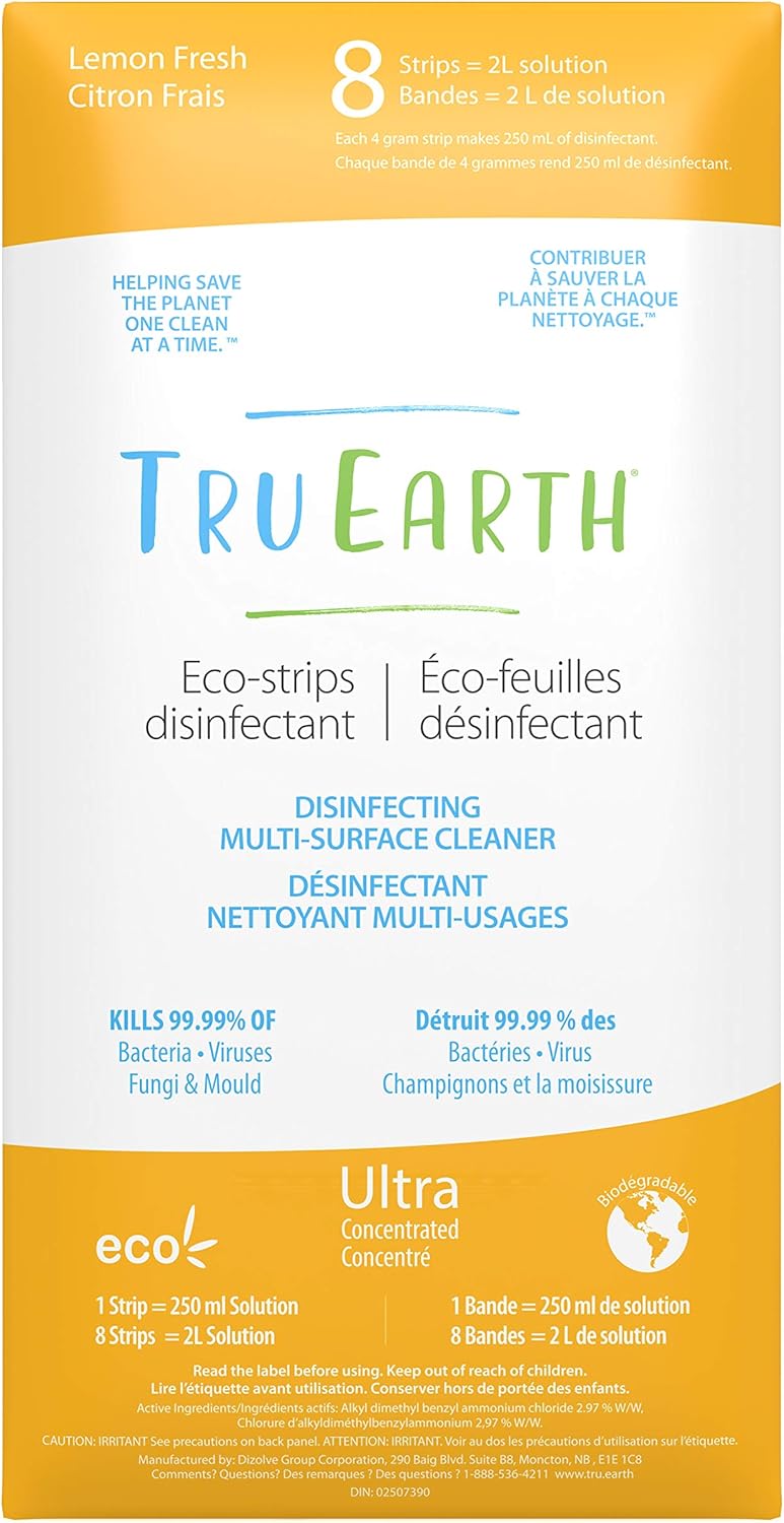 Tru Earth Multi-Surface Cleaner Eco-Strips | Plastic Jug-Free & Easy to Use | 8 Strips, Lemon Fresh