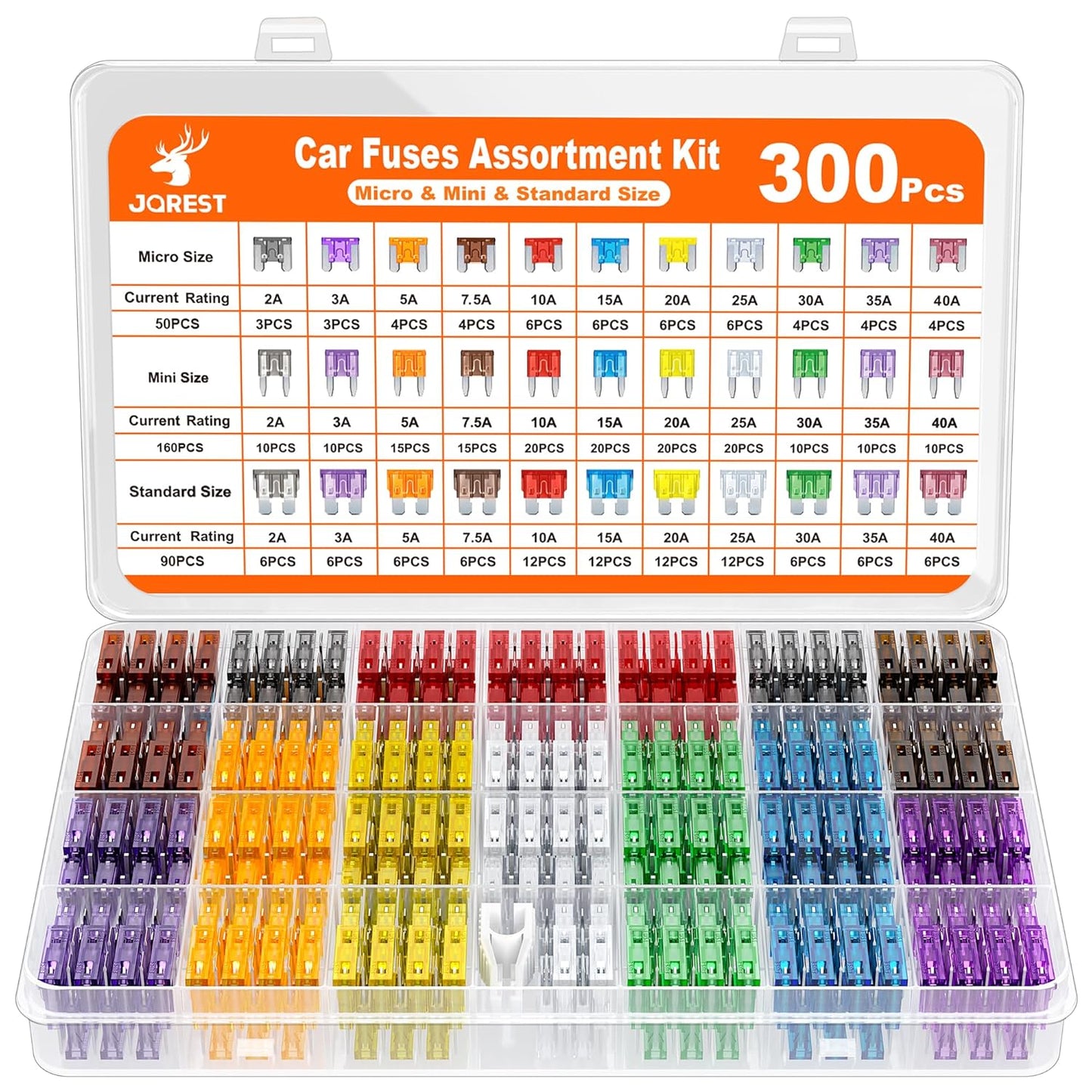 300Pcs Car Fuses Assortment Kit,160 Mini Blade Fuses Automotive + 90 Standard Auto Fuses + 50 Micro Fuse + Fuse Puller – for Car/RV/Truck/Motorcycle(2Amp 3A 5A 7.5A 10A 15A 20A 25A 30A 35A 40A)