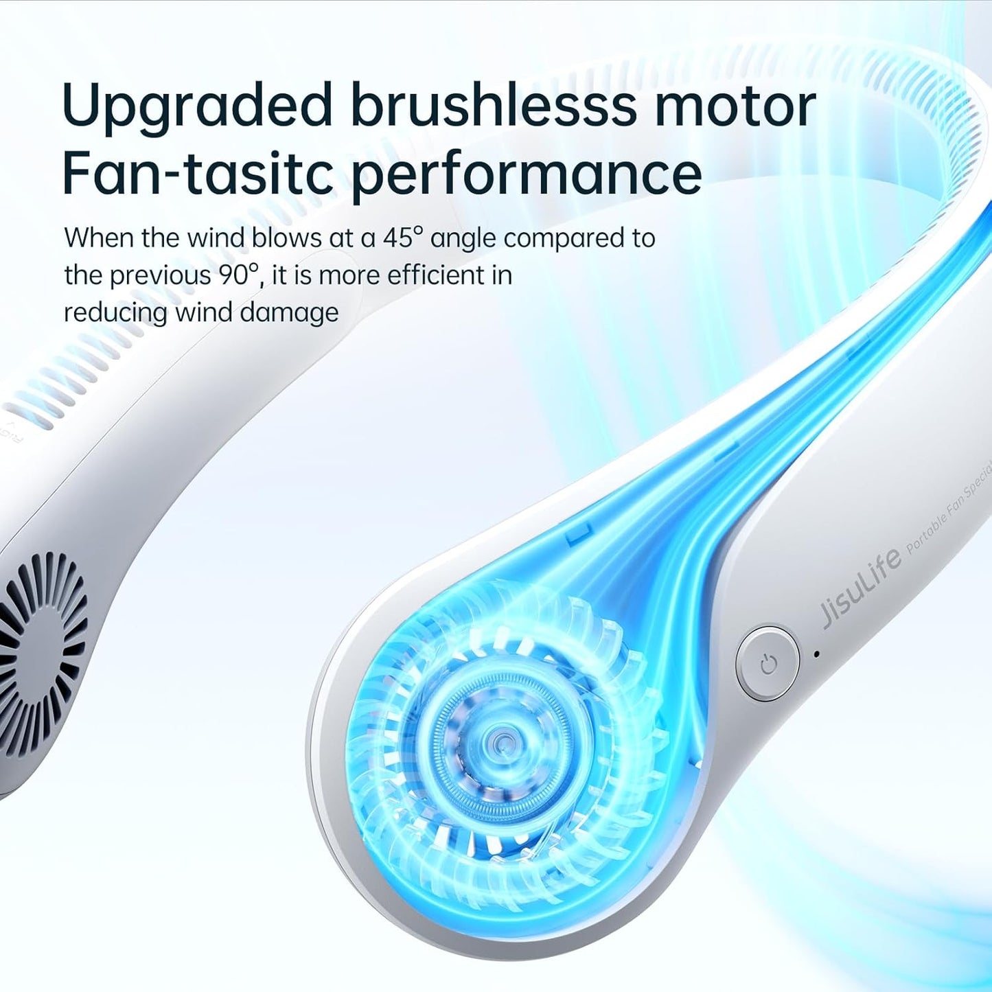 JISULIFE Portable Neck Fan - Hands Free Bladeless Hanging Fan, 5 Speeds, 4000mAh Battery, USB Rechargeable - Grey