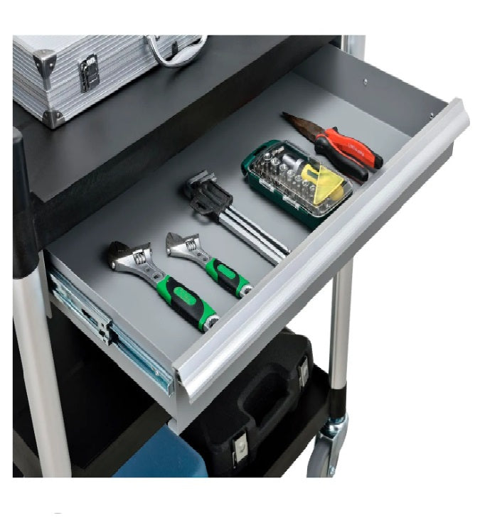 Global Industrial™ Utility Cart, 3 Shelves, 1 Drawer, 440 lb. Cap, 26"L x 17"W x 39"H, Black