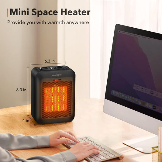 Portable Electric Space Heater 1500W/750W, Ceramic Room Heater with Tip-Over and Overheat Protection, Heat up 200 Square Feet in Seconds, Safe and Quiet for Office Home Room Desk Indoor Use (Black) - PuriLite
