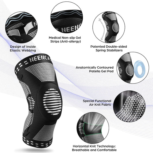 Professional Knee Brace for Pain Relief, Medical Knee Support with Patella Pad & Side Stabilizers, Compression Knee Sleeve for Meniscus Tear, ACL, Joint Pain, Runner, Workout - FSA/HSA Eligible - PuriLite