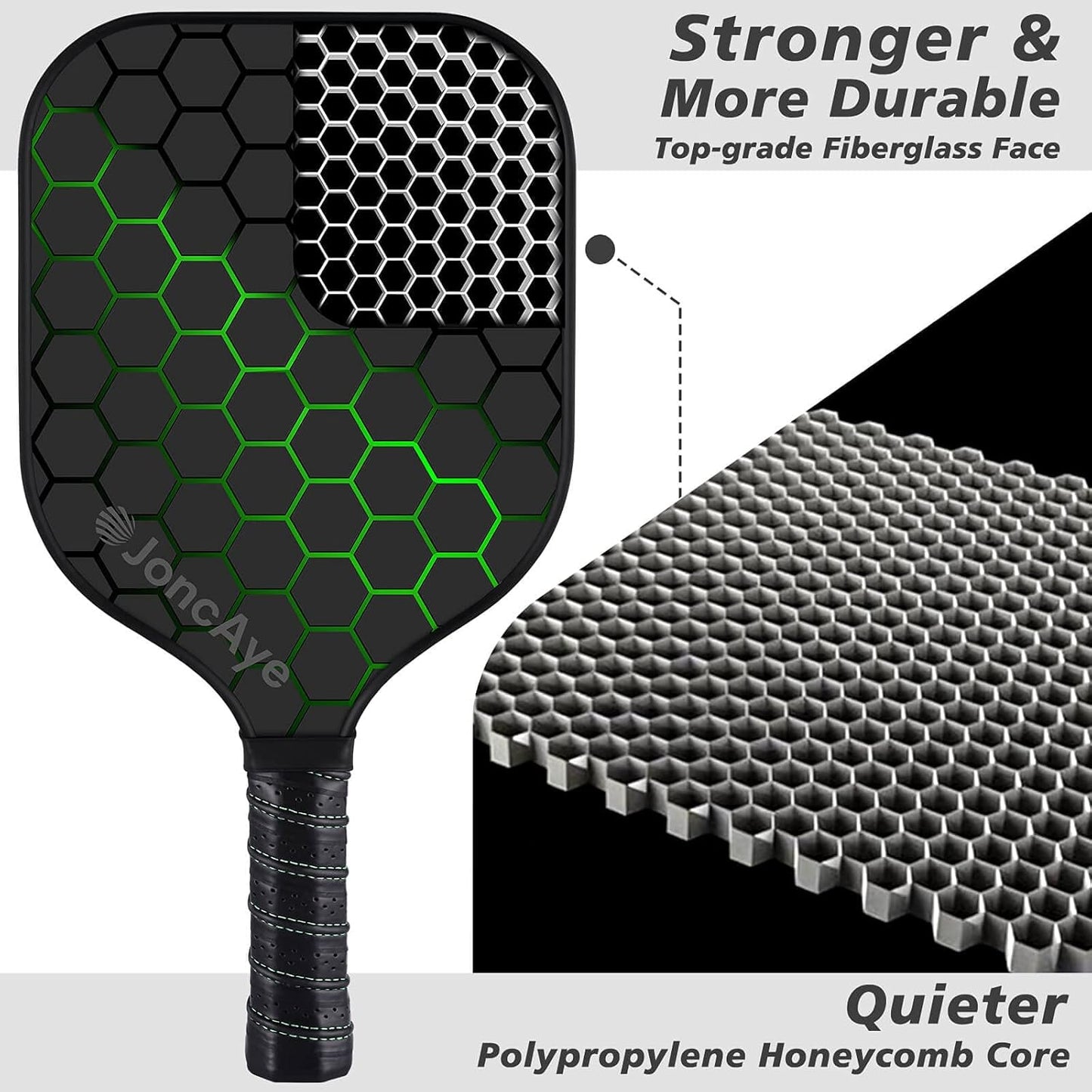 JoncAye Pickleball-Paddles-Set of 4 or 2 Rackets and Balls with Bag, Lead Tapes | Fiberglass Pickle-Ball Racquets and Accessories for Men, Women, Kids, Adults | USAPA Approved Raquette de Pickleball