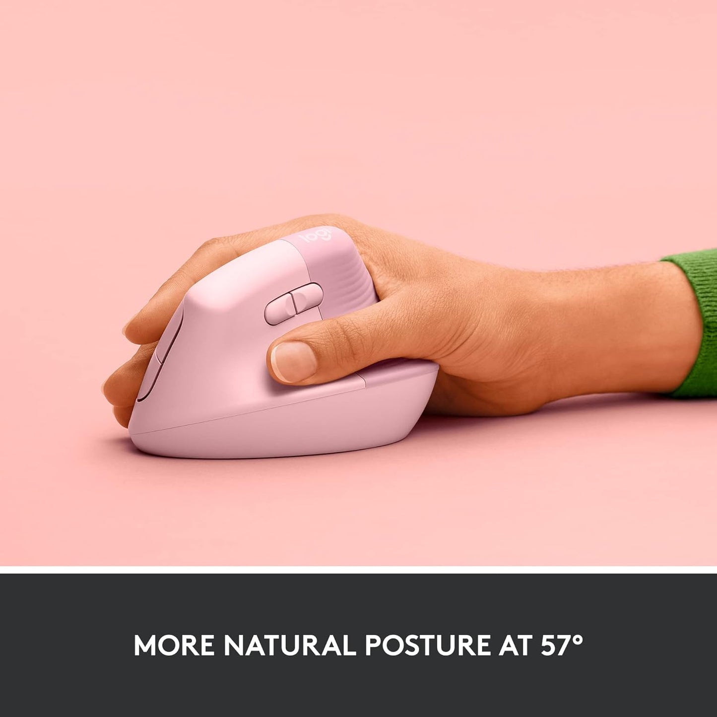 Logitech Lift Vertical Ergonomic Mouse, Wireless, Bluetooth or Logi Bolt USB receiver, Quiet clicks, 4 buttons, compatible with Windows/macOS/iPadOS, Laptop, PC - Rose