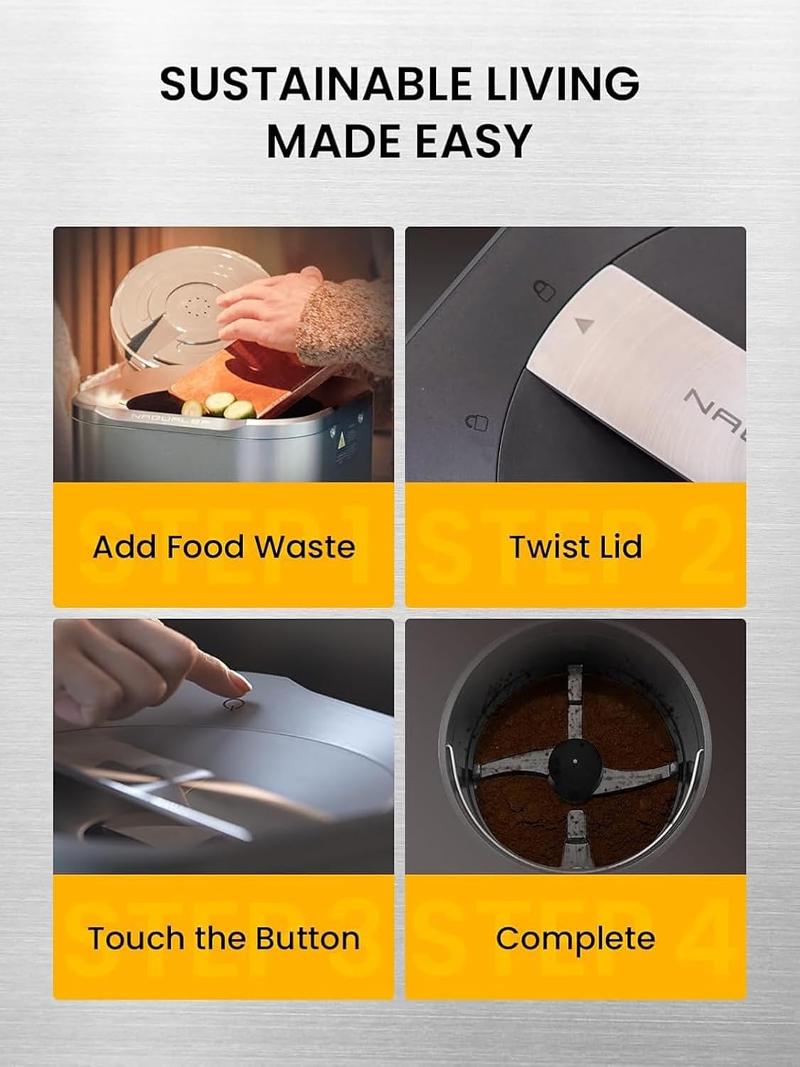 Smart Electric Composter for Kitchen, Counter 2.5L Mill Composter Kitchen Bin, Odorless/Low Noise/Auto-Stop, Disposer Turn Food Waste into Fertilizer