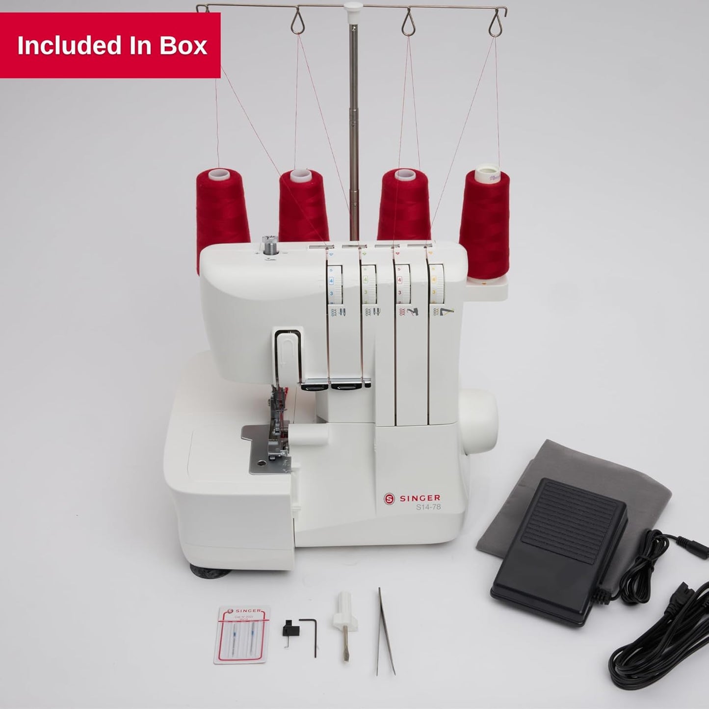 SINGER S14-78 Serger with Accessory Kit | Overlock Machine with 2-3-4 Stitch Capability, 1200 Stitches/Minute, Differential Feed, LED Light & Free Arm, White