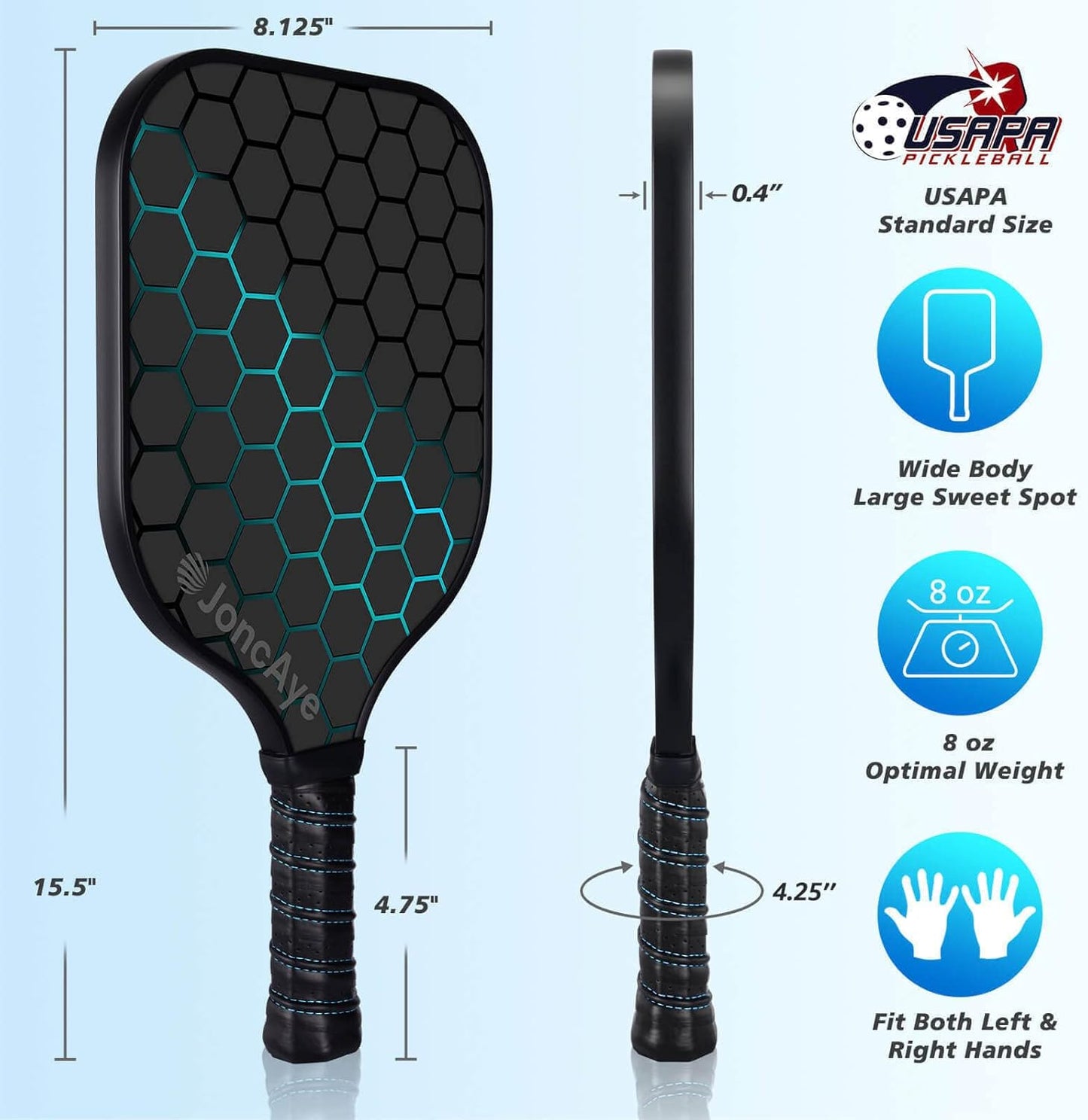 JoncAye Pickleball-Paddles-Set of 4 or 2 Rackets and Balls with Bag, Lead Tapes | Fiberglass Pickle-Ball Racquets and Accessories for Men, Women, Kids, Adults | USAPA Approved Raquette de Pickleball