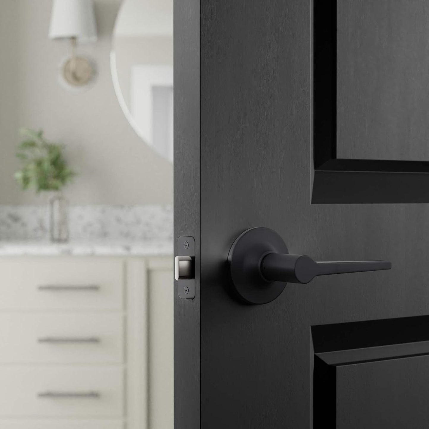 Amazon Basics Manchester Door Lever - Passage - Matte Black, 1-Pack - PuriLite