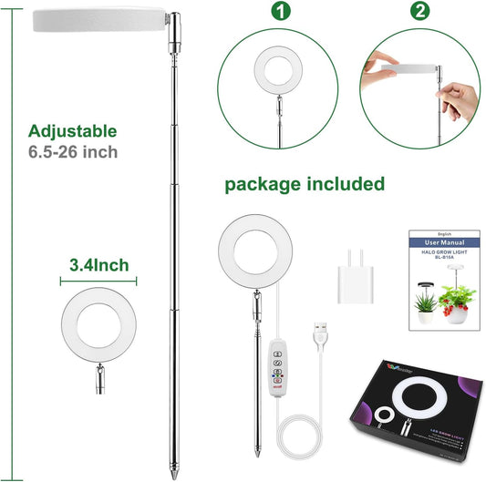 48-LED Full Spectrum Plant Grow Light | Adjustable Height | Auto Timer | 3 Light Modes | 10 Brightness Levels - PuriLite