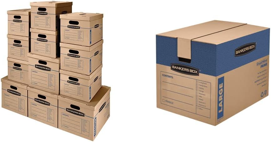 Bankers Box SmoothMove Classic Moving Kit Boxes, Tape-Free Assembly, Easy Carry Handles, 8 Small 4 Medium, 12 Pack(7716403)