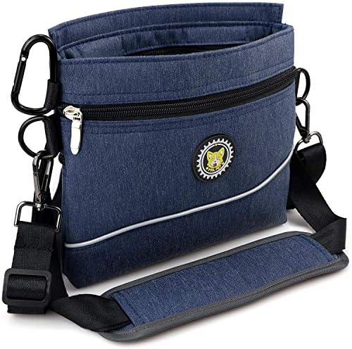 Dog Treat Pouch Bag with Magnetic Closure, 2 Zip Pockets, Dog Food Bag with Removable Inner Pocket, Padded Shoulder Strap, Perfect Food Bag for Agility Training - Including Carabiner