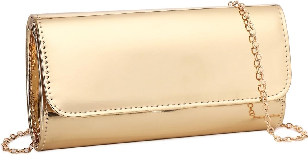 MUDUO Patent Leather Envelope Clutch Purse Shiny Candy Foldover Clutch Evening Bag for Women (7018-Silver)