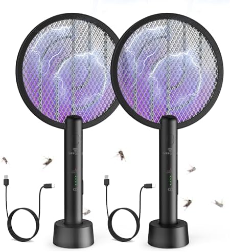 Gooqand Bug Zapper Racket, 2 in 1 Electric Fly Swatte with 3 Layer Safety Mesh, 4000V Fly Zapper with USB Rechargeable, Indoor Outdoor Fly Racket for Bedroom, Kitchen, Camping