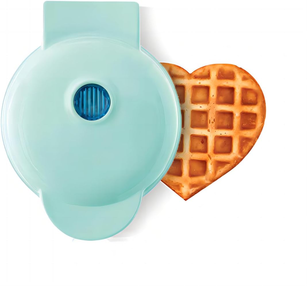 Mini Maker Waffle Maker 5“ Non-Stick Waffler Iron Stuffler Stuffed Wafflera Adjustable Browning Control, Heart, Azure