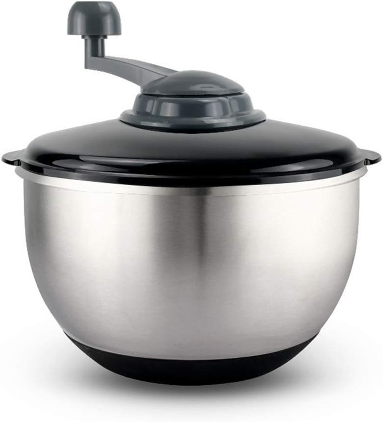 Salad Spinner, Stainless Steel Salad Dried Bowl, Great Capacity Innovative Design Vegetable Dehydrator with Grid and Bowl, Efficient and Easy Drying with Pull System,Silver-A