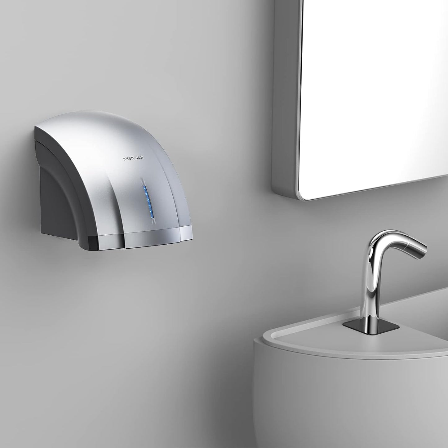interhasa! Compact Hand Dryer 110V Commercial Electric Hand Dryer for Bathroom with Hot n Cold Air, 3-Pin Plug in