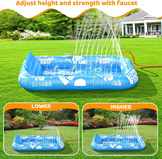 Inflatable Tanning Pool Lounger Float with Sprinkler, 77" x 48" Pool Floats Adult with Pillow, 6 in 1 Suntan Tub Raft Floatie with Drink Holder Sunbathing Water Lounge - PuriLite