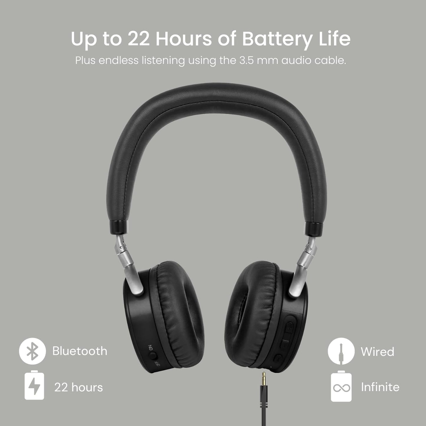 JuniorJam Plus Volume Limiting Headphones for Kids, Foldable & Adjustable Bluetooth Headphones, 22-Hour Battery Life USB-C Charging (Black)