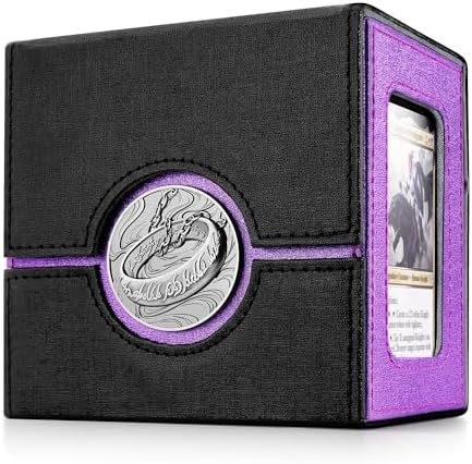 Kabinka Commander Deck Box for MTG with Metal Emblem, Card Deck Box with Dice Tray, Hold 100 Double-Sleeved Cards for TCG/PTCG, Cards Storage Case, 35PT Magnetic Card Holder (Black& Purple, Lotus)