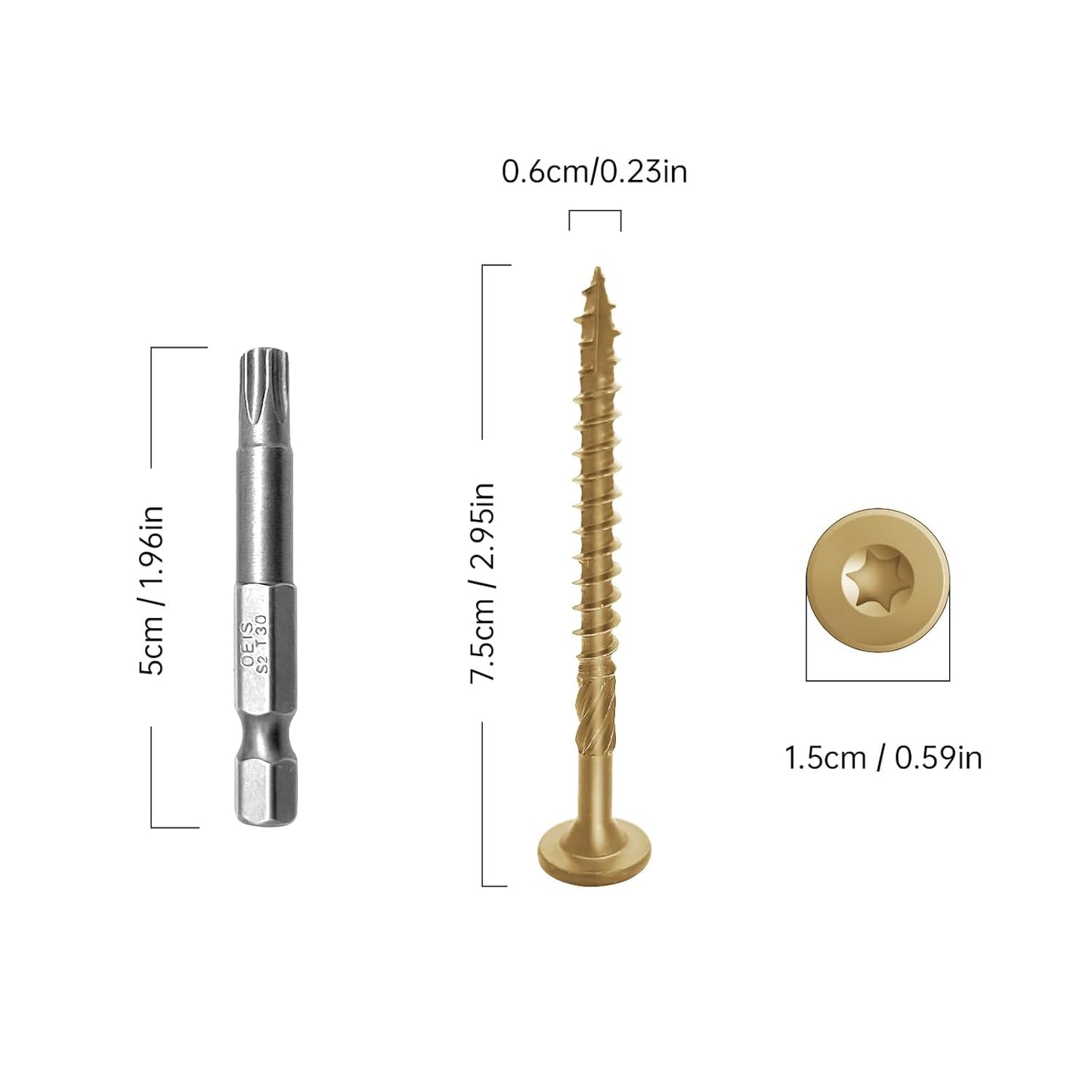 6 Inch Deck Screws 50Pcs, Structural Wood Screws, Rust Resistant Timber Screws for Timber/Log/Landscaping Wood, with T30 Star Bit (#14 x 6 Yellow)