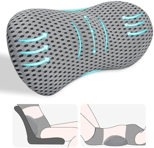 Lumbar Support Pillow for Lower Back Pain Relief – Ergonomic Streamline Memory Foam Cushion for Office Chair, Car Seat, Bed, and Sleeping – Ideal for Drivers and Office Workers (Black)