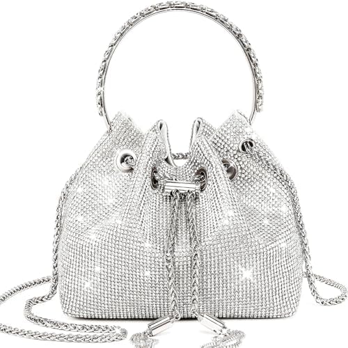 Rhinestone Purse for Women Sparkly Rhinestone Bag Evening Bag Silver Clutch Purses Bling Crossbody Bags for Women