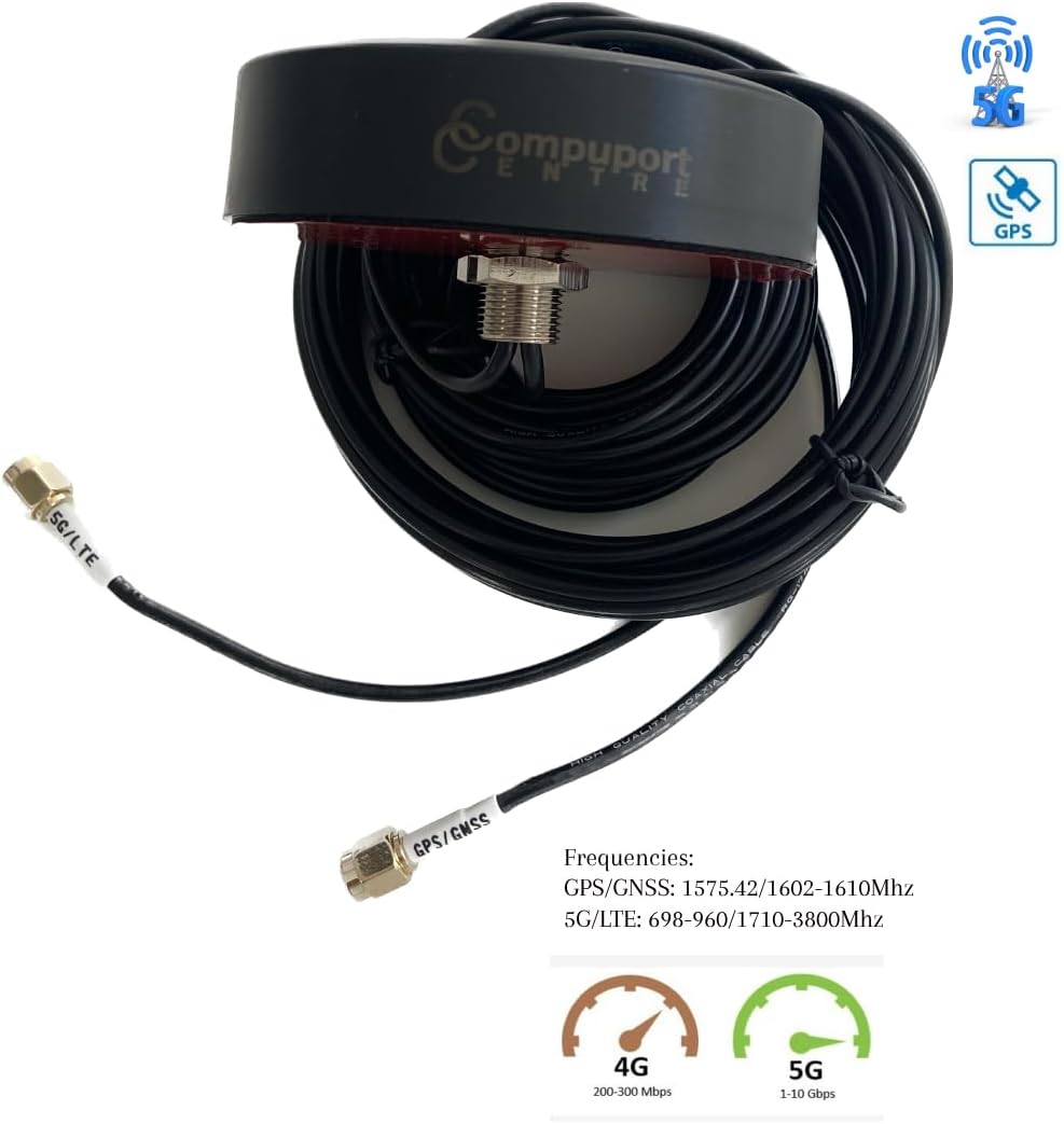 CompuPort 5G 4G LTE/GPS/GLONASS 2in1 Combination Puck Style M2M MIMO Antenna for Transportation and Remote Monitoring Applications.