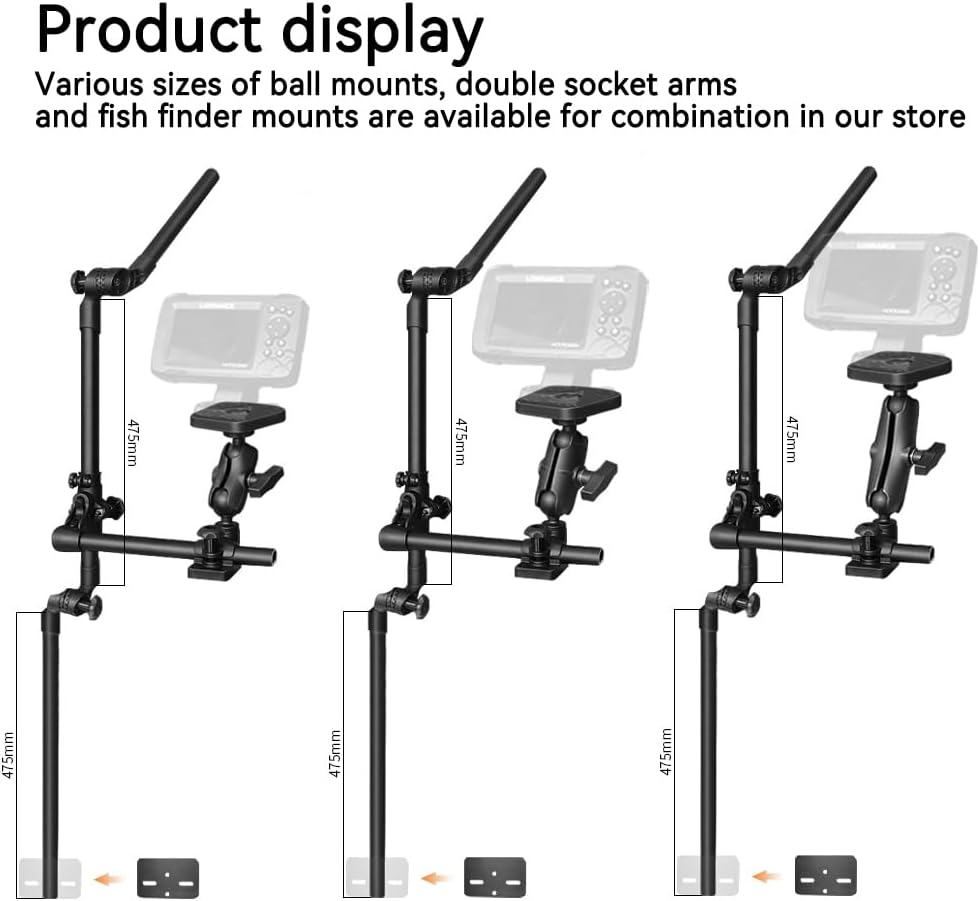 Strg Transducer Bracket with Fish Finder Mount for Kayak/Boat, Livescope Fish Finder Transducer Mount for Garmin/Lowrance, Compatible with RAM Mounts C Size/1.5'' Double Socket Arm (Foldable)