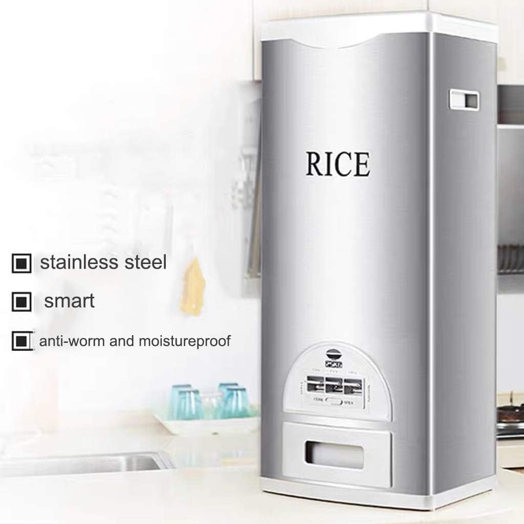 Rice Tank Rice Storage Rice Storage Container Stainless Steel 25/33/45/55/66LB Sealed Grain Rice Cabinet Rice Storage Bucket (Black 20kg)