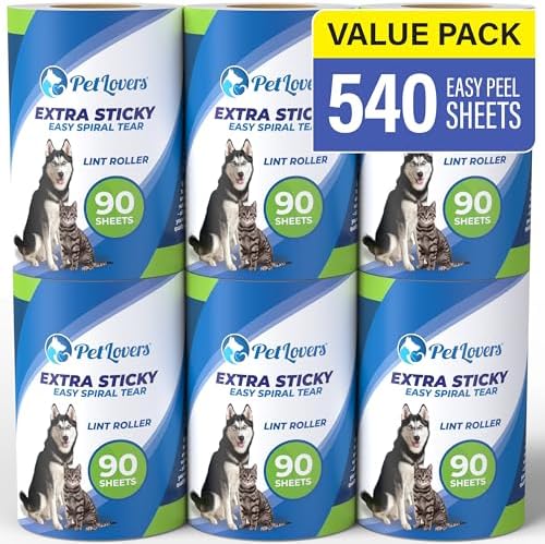 PetLovers Extra Sticky Lint Roller Mega Value Set for Pet Hair Removal, Dog and Cat Lint Remover (1 Pack Reusable)