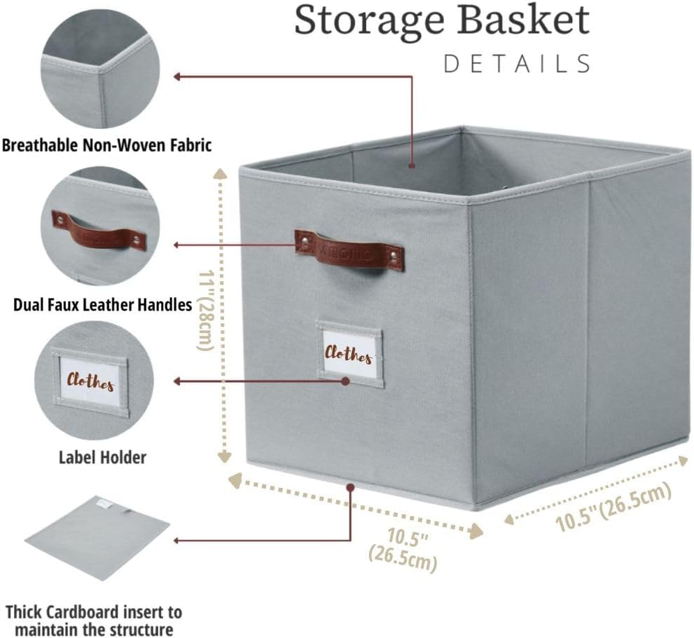 DECOMOMO Cube Storage Bin, Storage Cubes with Labels, Baskets for Shelves Kallax Linen Closet Organizers (Cube 10.5x11"/ 6pcs, Black)